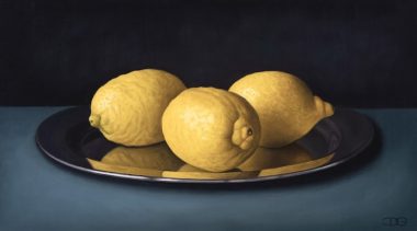 Lemons on metal platter